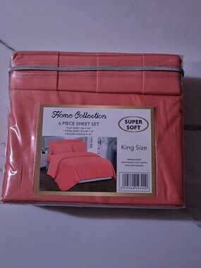Home Collection King Size 6-Piece Sheet Set - Coral